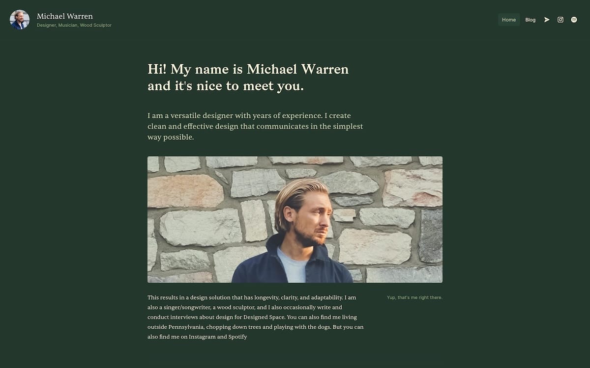 Screenshot of the Michael Warren homepage