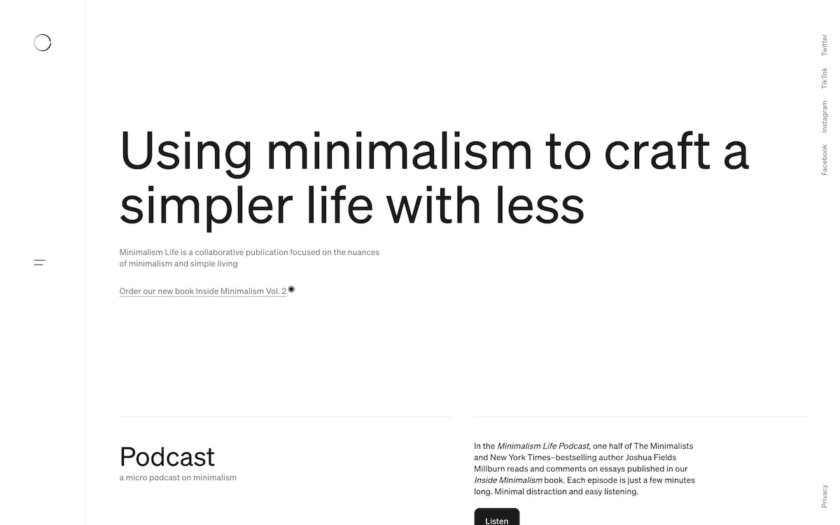 Screenshot of the Minimalism Life homepage